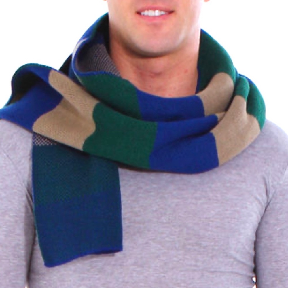 Unisex Winter Knit Colorblock Scarf Rugby Stripes Green Blue
